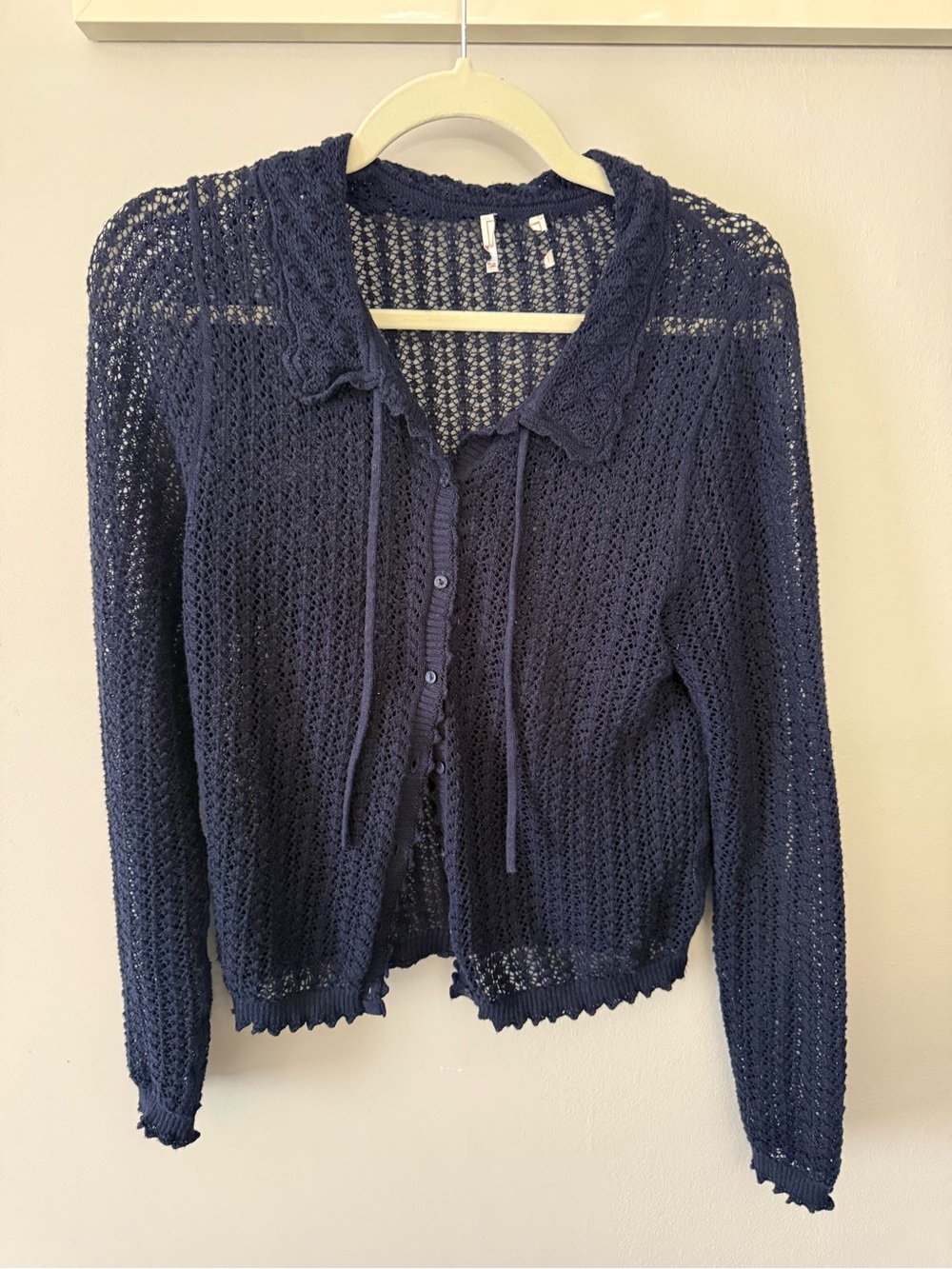 Gap x Doen navy linen blend pointelle cardigan - Picture 6 of 7